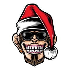ape wearing santa hat vector