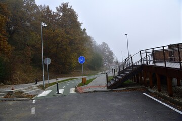 Road sign allowed entry for cyclists in the pedestrian zone for city tourists