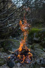Camp in the open air with fire