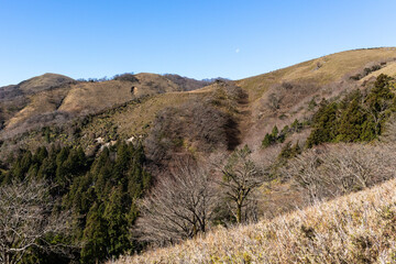 Fototapeta na wymiar 鈴鹿 竜ヶ岳山頂へ続く、１２月の稜線斜面
