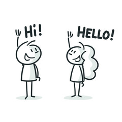 stick figures: hi, hello, welcome, waving hands, greeting (no. 2) © strichfiguren.de