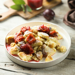 Traditional Austrian pancake with plum jam