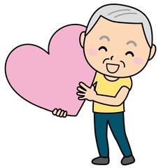 おじいさん03_03（大きなハートを抱える年配の男性）