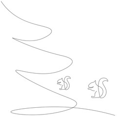 Christmas background with tree and squirrels vector illustration