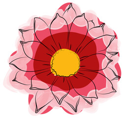Hand-drawn vector watercolor and ink flower Isolated on a white background. Red and pink flower.