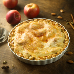 Traditional homemade apple pie with brown sugar