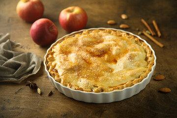 Traditional homemade apple pie with brown sugar