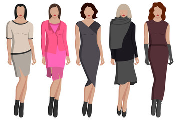 Fototapeta premium Women's evening dresses in different colors and styles shawl, skirt, sweater and more.
