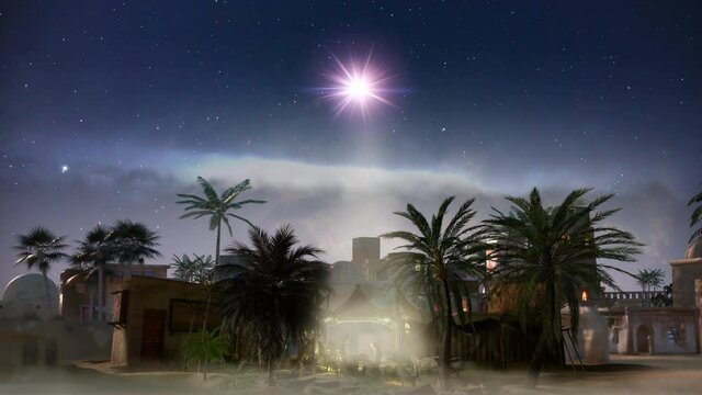 The star shines over the manger of christmas of Jesus Christ, 3d render
