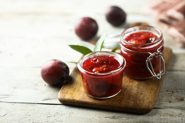 Traditional homemade plum jam, canned