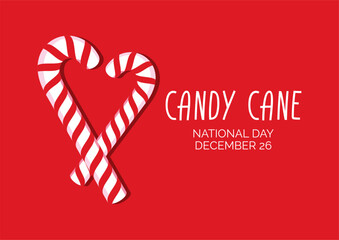 National Candy Cane Day vector. Candy cane heart shape icon isolated on a red background. Candy Cane Day Poster, December 26. Sweet Christmas symbol vector. Important day
