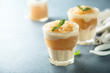 Homemade apple dessert with custard