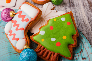 Gingerbreads with different decorations from confectionery mastic