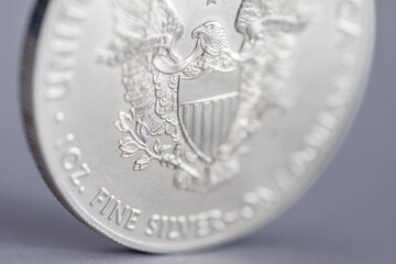 Isolated close up macro of a one ounce .999 US Silver Eagle Coin
