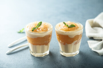 Homemade apple dessert with custard