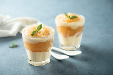 Homemade apple dessert with custard