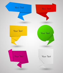 Origami speech bubble. Abstract banner vector color set background.