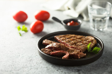 Grilled beef steak on a plate