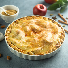 Traditional homemade apple pie with brown sugar