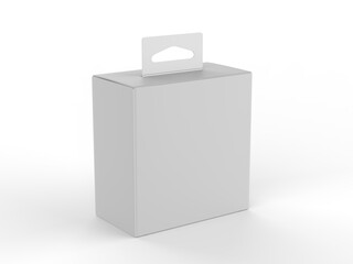 Blank paper box packaging with hand tab for mockup design and branding, 3d render illustration.