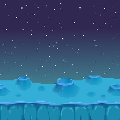 Naklejka premium Pixel 80s Retro Wave Sci-Fi Background with Sunrise or Sunset. Pixel art 8bit