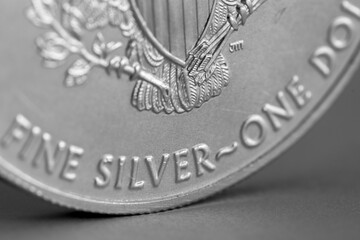 Isolated close up macro of a one ounce .999 US Silver Eagle Coin