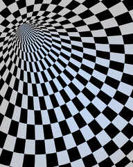 Modern digital art. Checkered tunnel