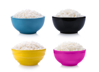 Rice in a bowl on white background