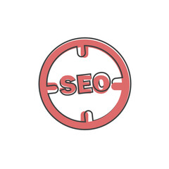 SEO target icon on cartoon style on white isolated background.