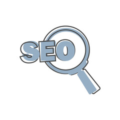 SEO magnifier icon on cartoon style on white isolated background.