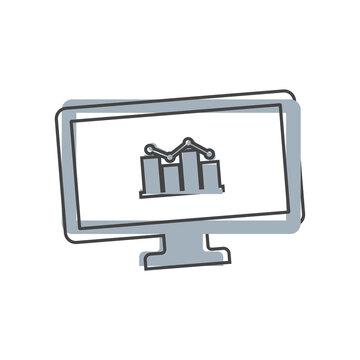 Diagram on monitor vector icon on cartoon style on white isolated background.