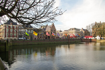 Urban landscape of Amsterdam, capital of the Netherlands, at Christmas.
