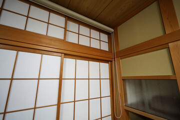 Traditional Japanese wood and rice paper doors(Shoji) in the Japaners room style.
