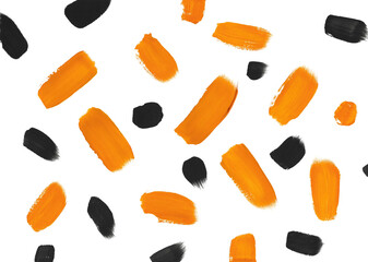 Abstract orange and black brush strokes texture on white background. Gouache hand drawn backdrop. Tiger color background.