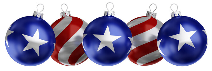 Christmas balls red-white and blue with stars. Background for card. 3d render.