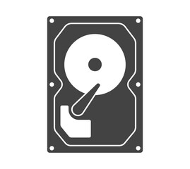 Hard disk drive bold black silhouette icon isolated on white. HDD, fixed computer hardware.