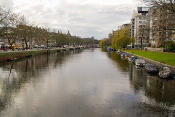 Urban landscape of Amsterdam, capital of the Netherlands, at Christmas.