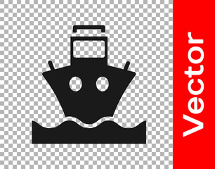 Black Cargo ship icon isolated on transparent background. Vector.