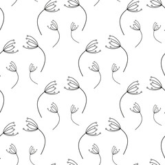 Floral pattern of dandelions. Seamless simple background with flying dandelion