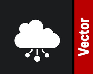 White Cryptocurrency cloud mining icon isolated on black background. Blockchain technology, bitcoin, digital money market, cryptocoin wallet. Vector.