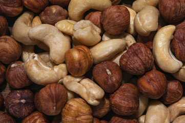 Cashews and hazelnuts close up