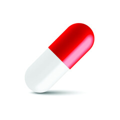 half red half white capsule isolated on white background. 