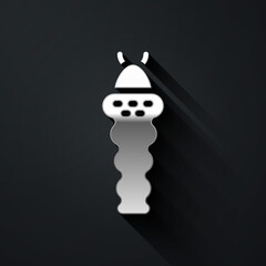 Silver Larva insect icon isolated on black background. Long shadow style. Vector.