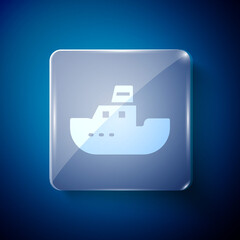 Fototapeta premium White Toy boat icon isolated on blue background. Square glass panels. Vector.