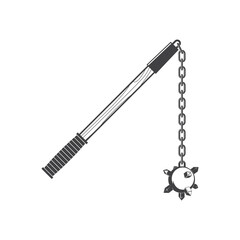 Flail with spiked ball isolated on the white background. Vector. Knight equipment icon, flail with spiked ball silhouette.