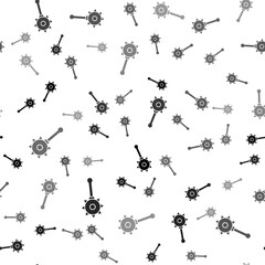 Black Medieval chained mace ball icon isolated seamless pattern on white background. Medieval weapon. Vector.