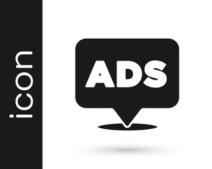 Black Advertising icon isolated on white background. Concept of marketing and promotion process. Responsive ads. Social media advertising. Vector.