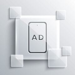 Grey Advertising icon isolated on grey background. Concept of marketing and promotion process. Responsive ads. Social media advertising. Square glass panels. Vector.