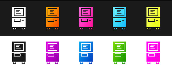 Set ATM - Automated teller machine icon isolated on black and white background. Vector.