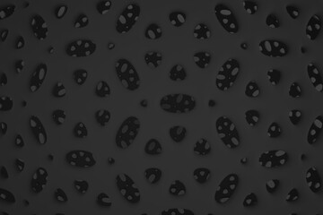Minimalist organic abstract background. Natural black and white cyberpunk structure. Three-dimensional render visualization of microscopic shapes.